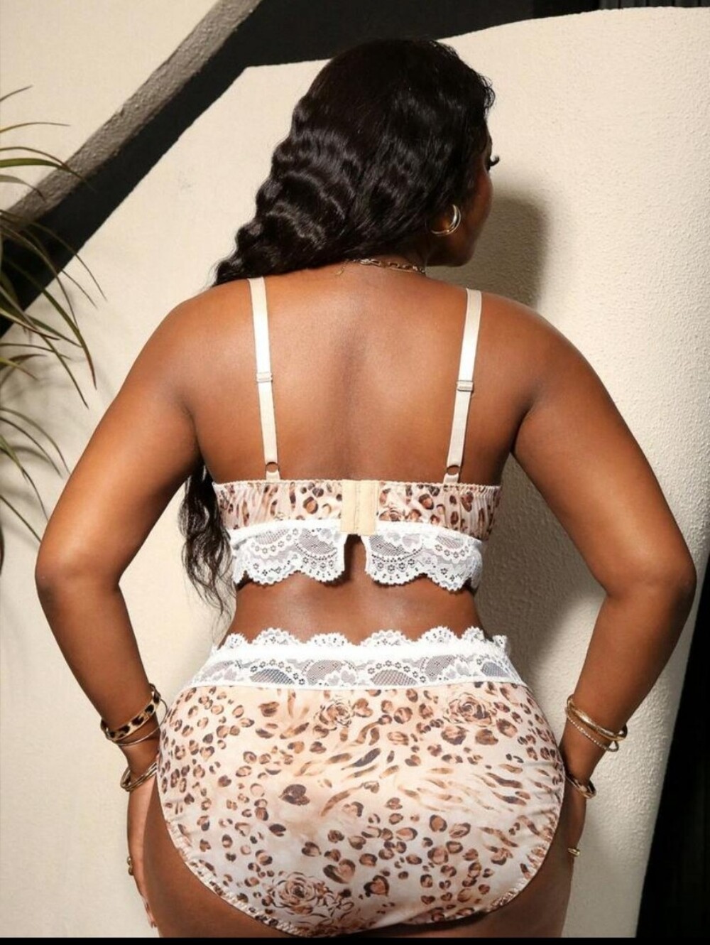 Leopard Lace High-Waist Brief and Bra Set - Beige